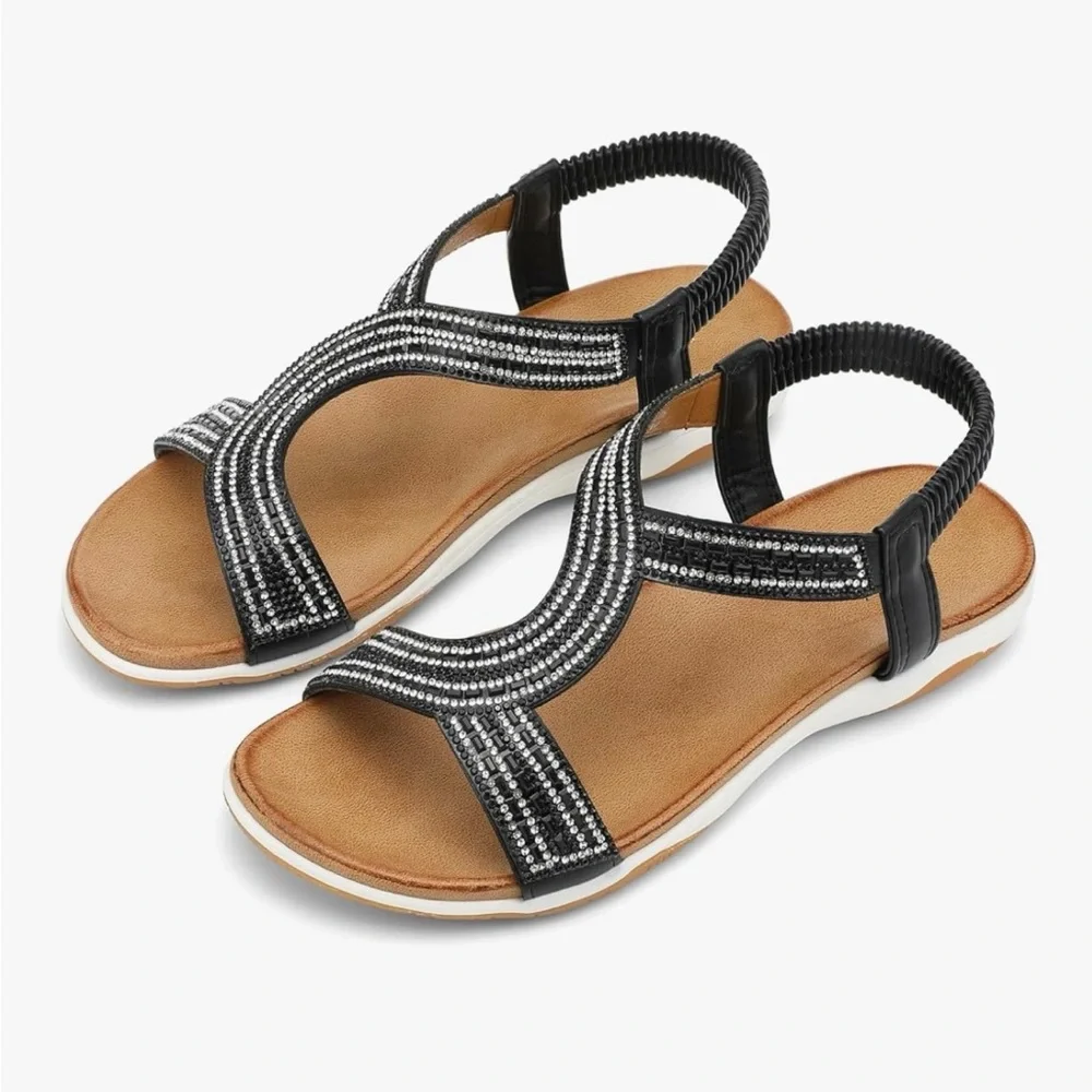 Elegant Black and Silver Women's Sandals - Picture 2 of 5